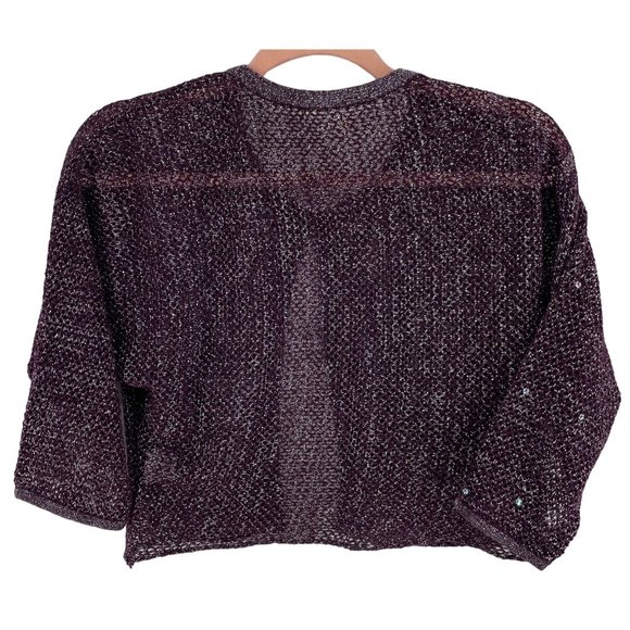 All About You Women's Size Medium Dark Purple Sheer Mesh Sparkly Cardigan - Picture 2 of 6